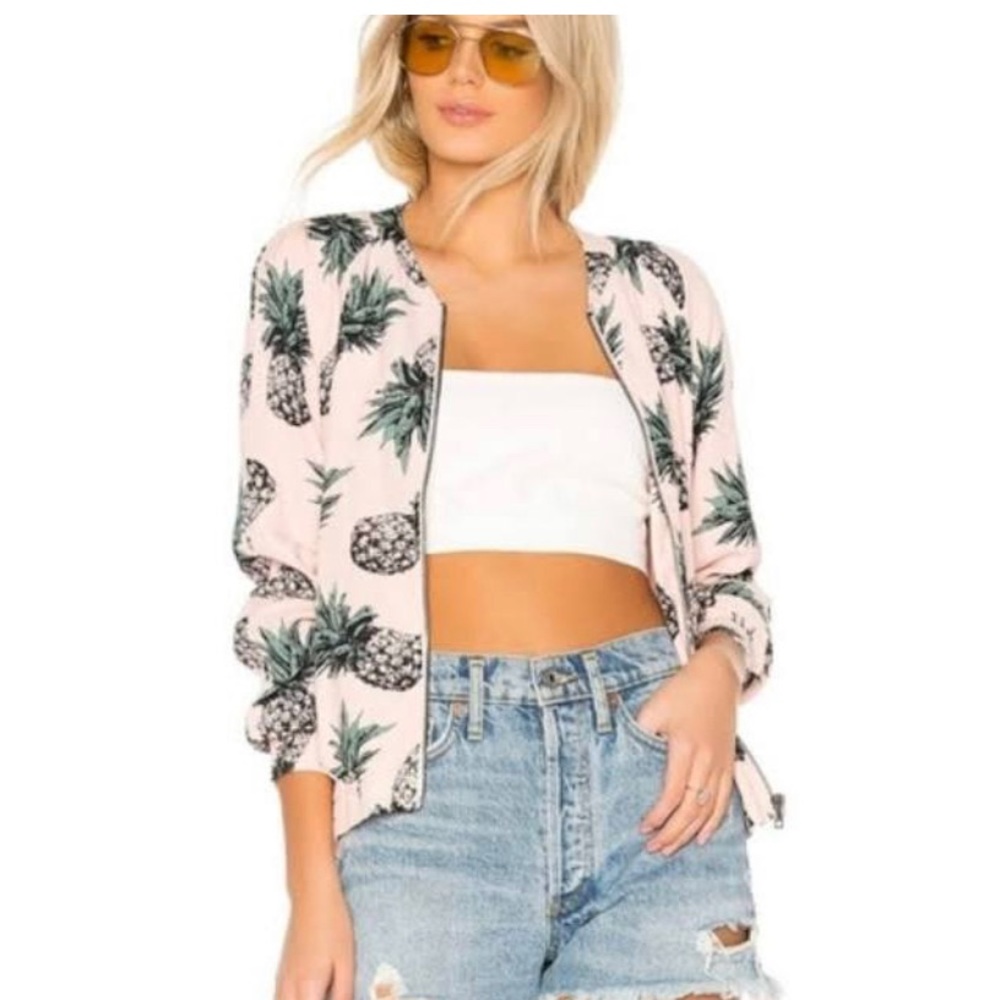 Bb Dakota pink pineapple printed bomber jacket